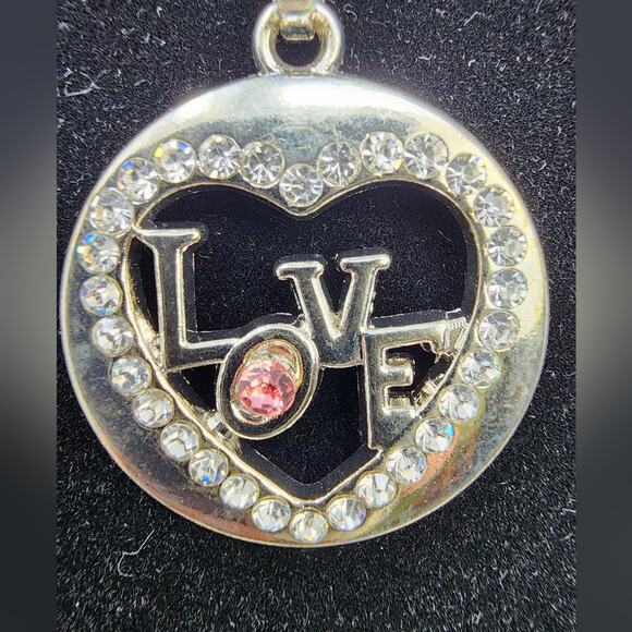 Vintage Heart Necklace Silver Heart Love Necklace Rhinestones Pink Stone Heart - Picture 5 of 8